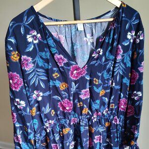 Old Navy Long Sleeve Blue with Flowers Dress Size XXL